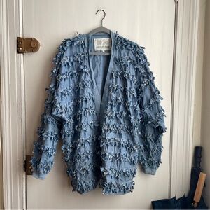 Fringed Denim Paula Sweet Muslin Mink Cardigan